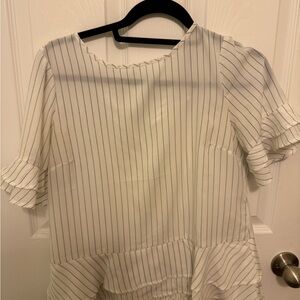 Dex Cream Asymmetrical Ruffled Blouse